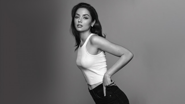 Обои картинки фото девушки, ana de armas, aна, де, армас, актриса, черно, белое