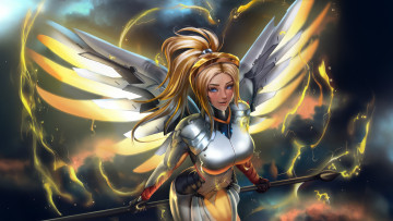 обоя видео игры, overwatch, mercy