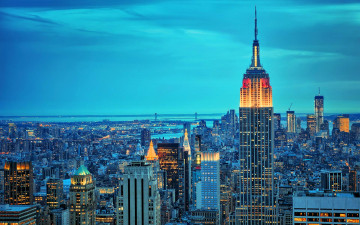 обоя города, нью-йорк , сша, дома, здания, огни, панорама