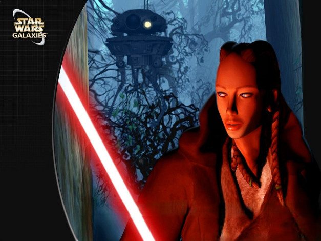 Обои картинки фото видео игры, star wars,  galaxies, девушка, меч, техника