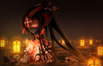 Картинка by ymira аниме angels demons девушка рога фонарики руки повязка серьги вода