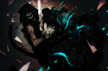 Картинка аниме -angels+&+demons монстр хвост парень осколки платье падение девушка genki-de арт