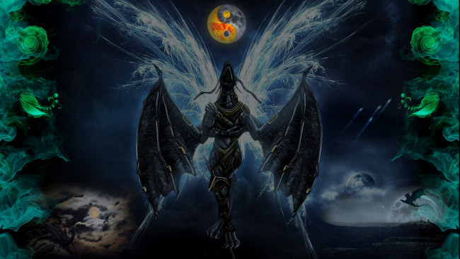 Обои картинки фото фэнтези, драконы, инь-янь, крылья