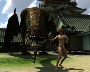 Картинка 3д+графика фантазия+ fantasy девушка взгляд фон дракон