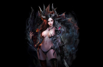 Картинка фэнтези красавицы+и+чудовища эротика фантастика взгляд девушка меч оружие дракон черный фон