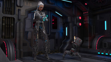 Картинка 3д+графика фантазия+ fantasy девушка андроид фон взгляд