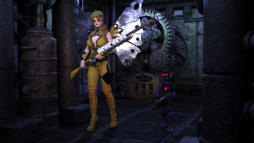 Картинка 3д+графика фантазия+ fantasy девушка взгляд фон оружие