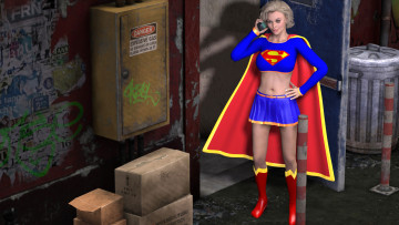 Картинка 3д+графика люди+ people девушка взгляд фон супермен