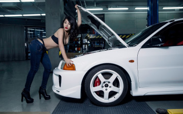 обоя автомобили, -авто с девушками, автомобиль, фон, взгляд, девушка, азиатка