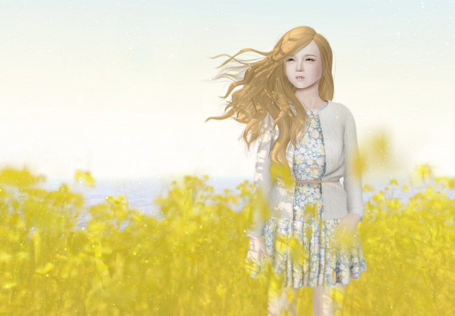 Обои картинки фото рисованное, дети, цветы, девочка, волосы, фон, взгляд