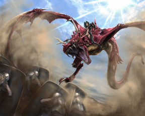 Картинка аниме животные +существа воины девушка дракон