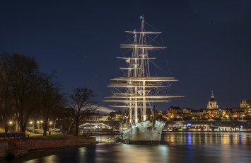 Картинка корабли парусники причал ночь