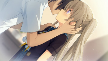 Картинка аниме aokana парень взгляд девушка фон