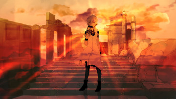 Картинка аниме город +улицы +здания закат