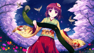 Картинка аниме touhou девушка взгляд фон