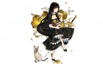 Картинка аниме животные +существа девушка кот