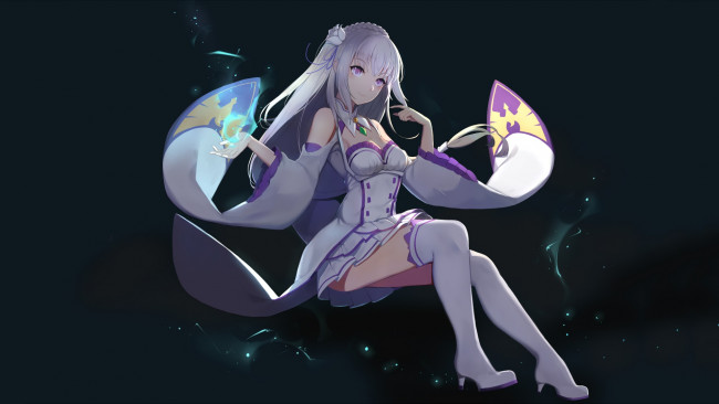 Обои картинки фото аниме, re,  zero kara hajimeru isekai seikatsu, девушка, взгляд, фон