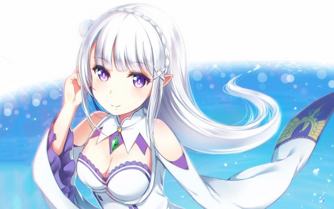 Обои картинки фото аниме, re,  zero kara hajimeru isekai seikatsu, взгляд, эльфийка, фон