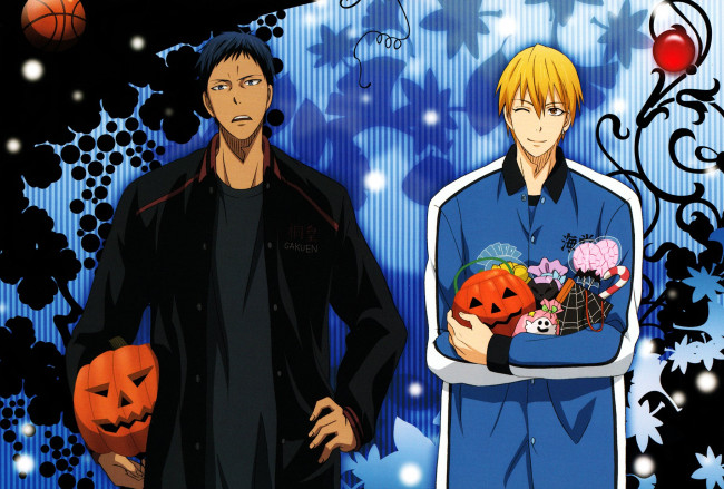 Обои картинки фото аниме, kuroko no baske, хелоуин, праздник, тыква, аомине, дайки, кисе, рёта
