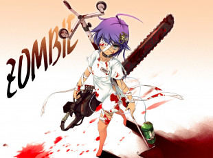 Картинка аниме оружие +техника +технологии бензопила chima бинты повязка на глаз пациентка шрам art zombie лужа крови капельница