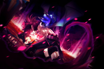 Картинка аниме оружие +техника +технологии ухмылка лужа крови dio burning canyon grand chase game ercnard sieghart драка черные крылья раны кулак ярость поединок мутант