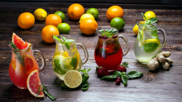 Картинка еда напитки цитрусы клубника имбирь мята базилик