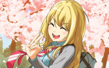 Картинка аниме shigatsu+wa+kimi+no+uso девушка взгляд фон