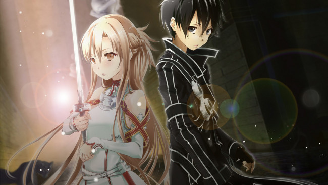 Обои картинки фото аниме, sword art online, кирито, асуна