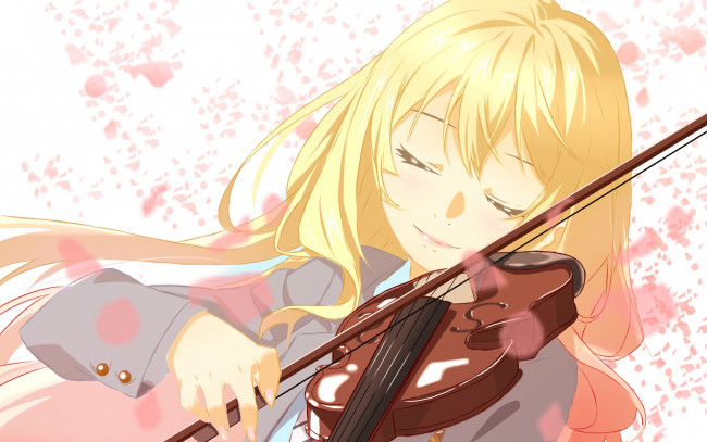 Обои картинки фото аниме, shigatsu wa kimi no uso, девушка, взгляд, фон