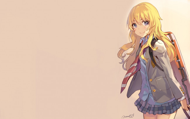 Обои картинки фото аниме, shigatsu wa kimi no uso, девушка, взгляд, фон