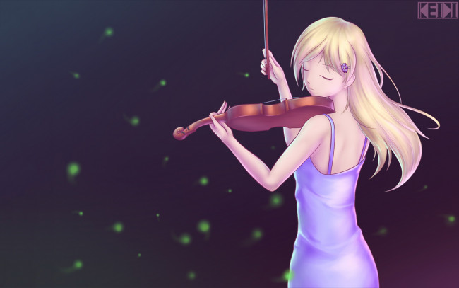 Обои картинки фото аниме, shigatsu wa kimi no uso, девушка, взгляд, фон