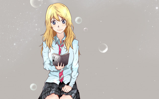 Обои картинки фото аниме, shigatsu wa kimi no uso, взгляд, фон, девушка