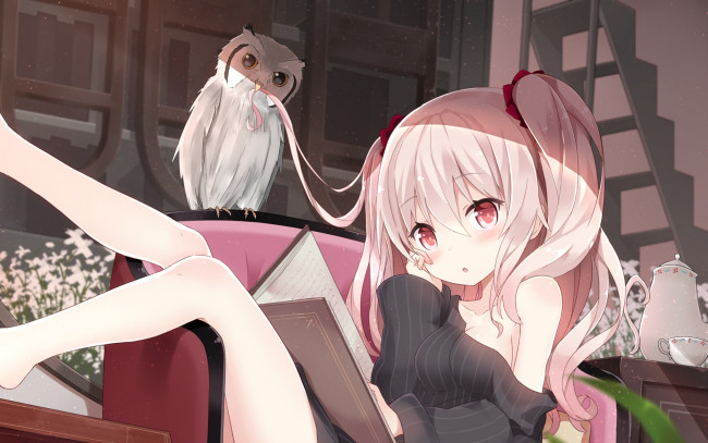 Обои картинки фото аниме, животные,  существа, девушка, взгляд, фон