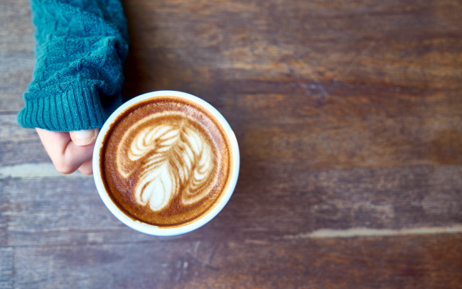 Обои картинки фото еда, кофе,  кофейные зёрна, капучино