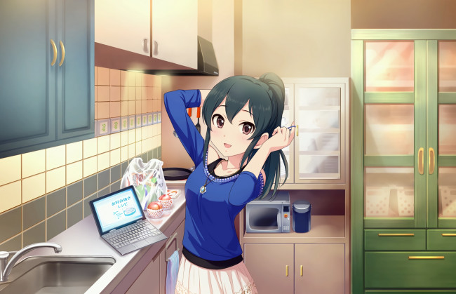 Обои картинки фото аниме, idolm@ster, фон, взгляд, девушка