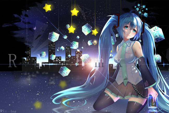 Обои картинки фото аниме, vocaloid, девушка, фон, взгляд