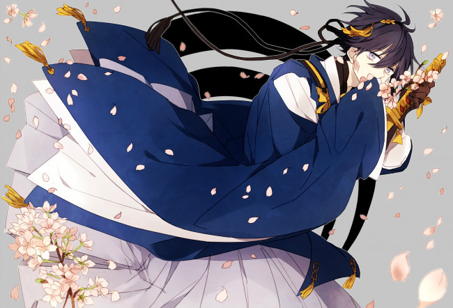 Обои картинки фото аниме, touken ranbu, взгляд, фон, девушка