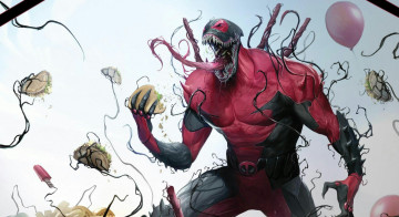 Картинка рисованное комиксы costume комикс костюм дэдпул marvel deadpool comics шарики шары balls симбиот teeth Язык еда food зубы symbiote tongue venom марвел веном