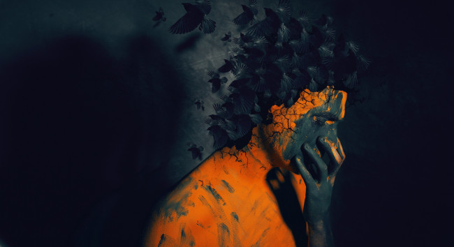 Обои картинки фото разное, компьютерный дизайн, человек, птицы, фон, краска