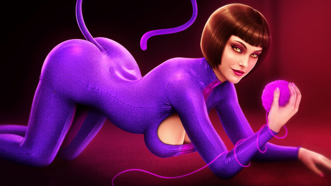Обои картинки фото рисованное, комиксы, красота, арт, лицо, клубок, фантастика, костюм, попа, грудь, dana, сиськи, взгляд, поза, девушка, хвост, catwoman