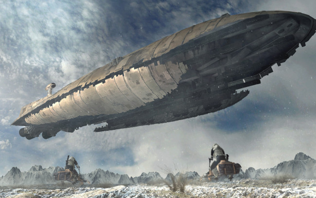 Обои картинки фото фэнтези, космические корабли,  звездолеты,  станции, небо, sw, universe, горы, летательный, аппарат, interception