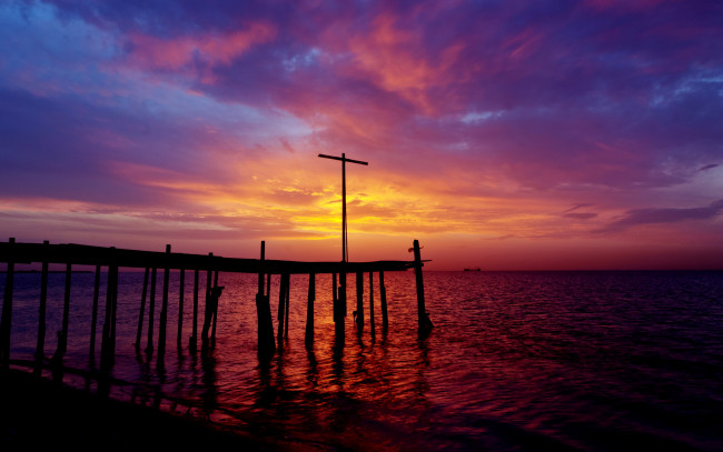 Обои картинки фото природа, восходы, закаты, закат, озеро, пирс