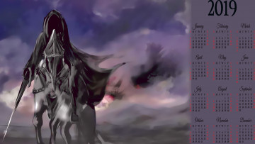 Картинка календари фэнтези плащ нежить оружие капюшон лошадь конь