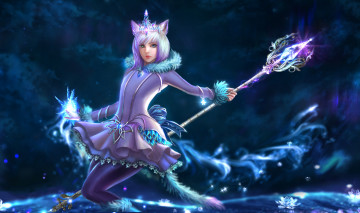 Картинка фэнтези существа посох взгляд фон девушка