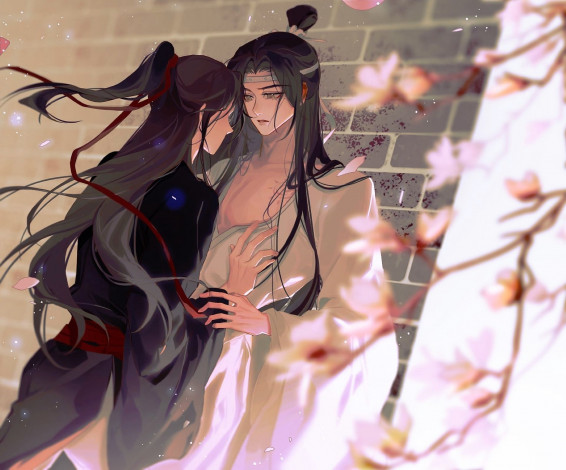 Обои картинки фото аниме, mo dao zu shi, вэй, усянь, лань, ванцзы, стена