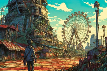 Картинка аниме город +улицы +интерьер +здания