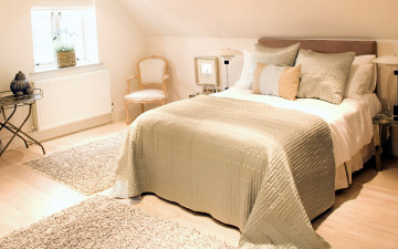 обоя интерьер, спальня, кровать, покрывало, лампы