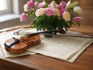 обоя музыка, -музыкальные инструменты, скрипка