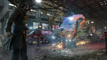 Картинка видео игры watch dogs стрельба авария полиция пистолет