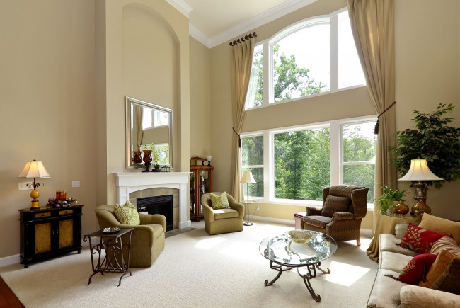 Обои картинки фото интерьер, гостиная, окно, кресла